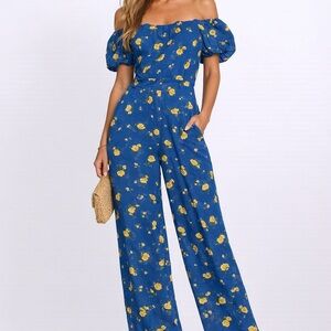 Betsey Johnson Navy and Yellow Floral Jumpsuit